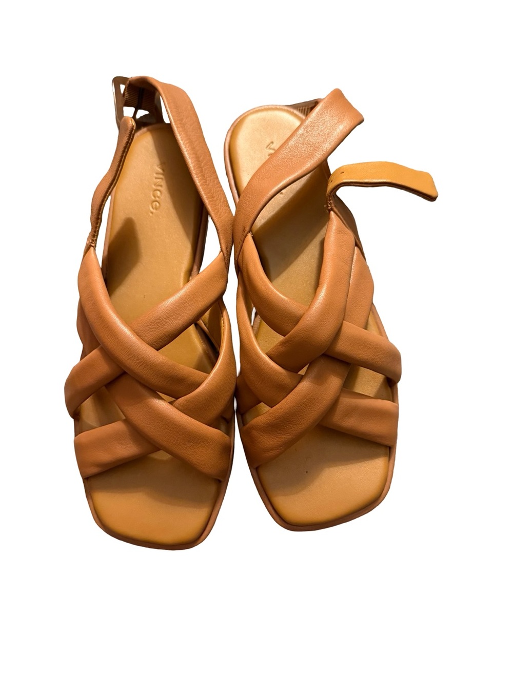 Vince Cognac Woven Leather Slingback Sandals
